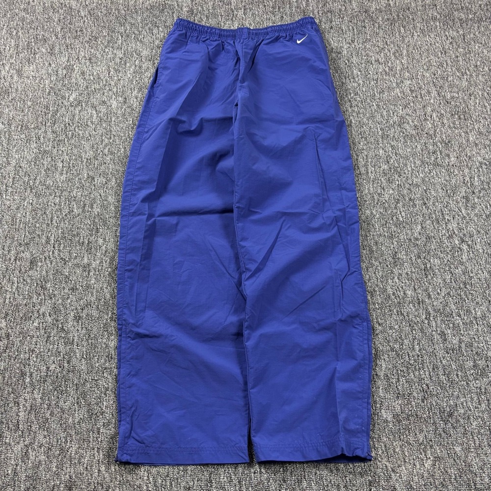 Vintage Y2K Baggy Wide Leg Nike Nylon Track Pants Blue Size Large